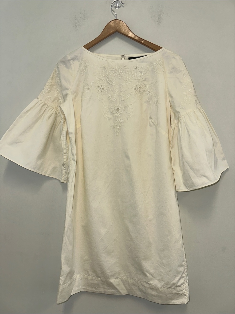 Lauren Ralph Lauren Cream Embroidered Bell-Sleeve Mini Dress